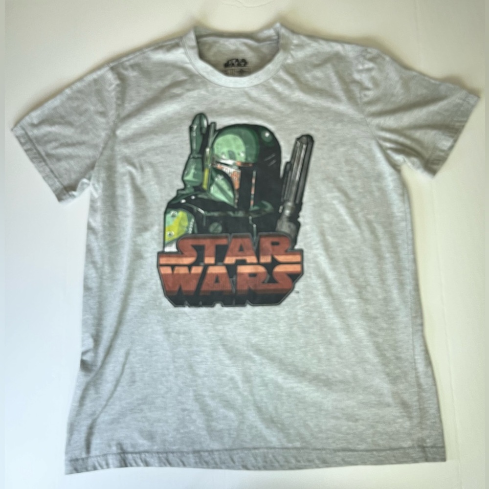 Star Wars Boba Fett Bounty Hunter T-Shirt XL Gray Green Orange.